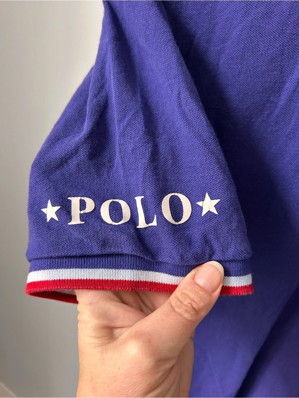 Y2K Vintage Polo Ralph Lauren Men's Red, White, Blue Polo 2XL‎ Custom Slim Fit